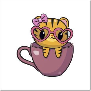 Cute Tiger in cup of coffee Posters and Art